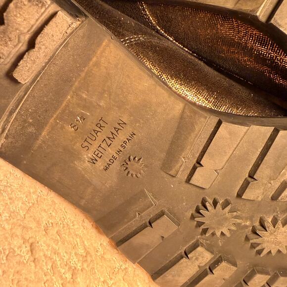 Stuart Weitzman Allie Pearl Combat Boots Metallic Suede Lug Sole 8.5B EU 39 - Picture 8 of 9